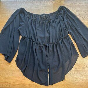 Black Bell Sleeve Tie Front Top Witchy Size 3X